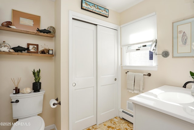 85 Virginia Ave, Manasquan, NJ 08736 - bathroom with vanity, toilet, a baseboard radiator, and a closet
