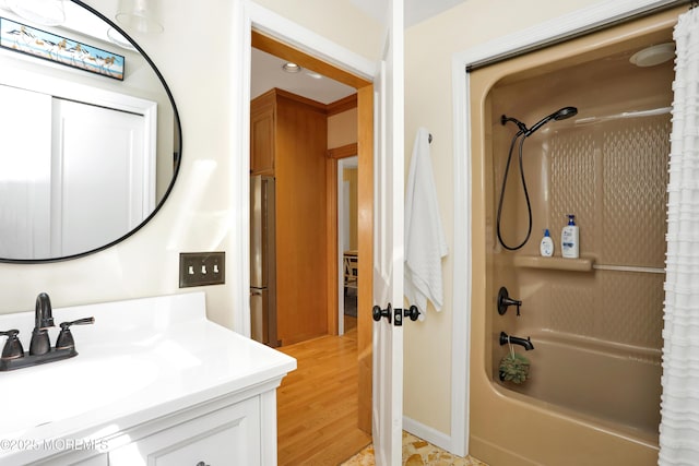 85 Virginia Ave, Manasquan, NJ 08736 - bathroom with shower / bath combo, vanity, and wood finished floors