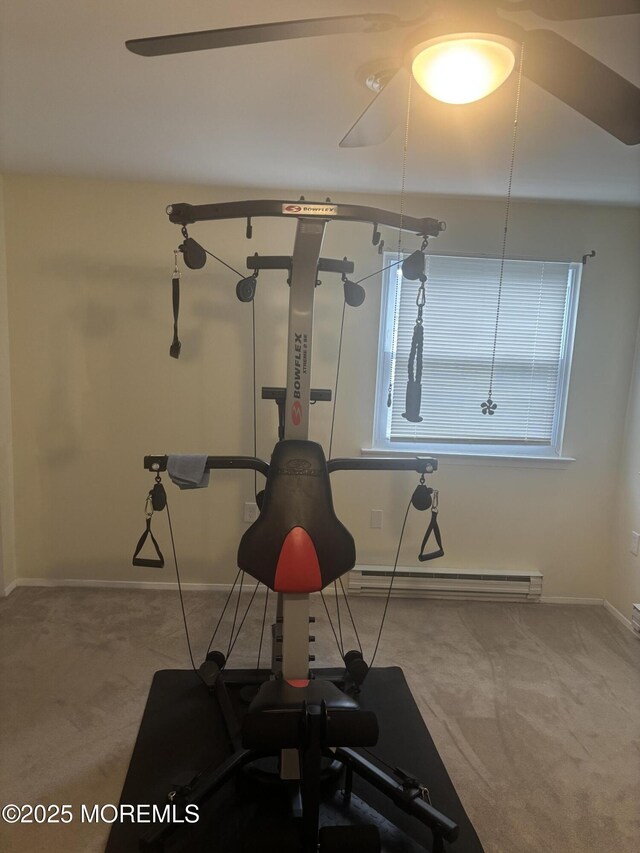 6 Ardmore St Unit A, Whiting, NJ 08759 - exercise room featuring carpet, a baseboard radiator, and plenty of natural light