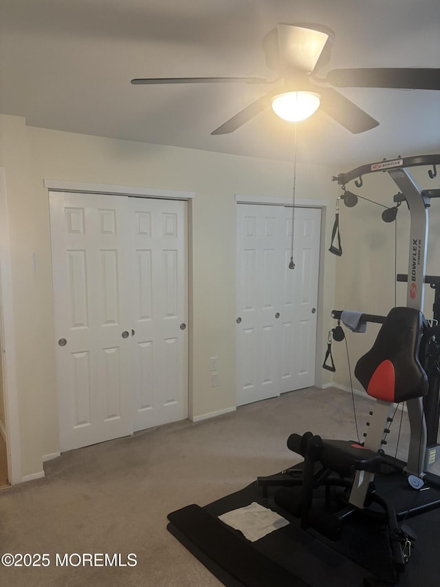 6 Ardmore St Unit A, Whiting, NJ 08759 - exercise room featuring carpet flooring, a ceiling fan, and baseboards