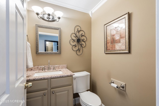 5 Persimmon Dr, Jackson, NJ 08527 - half bath featuring crown molding, toilet, vanity, and a chandelier