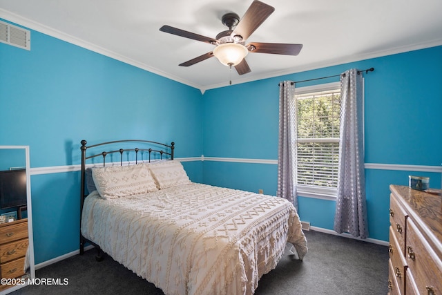 5 Persimmon Dr, Jackson, NJ 08527 - bedroom featuring dark carpet, baseboards, crown molding, and ceiling fan