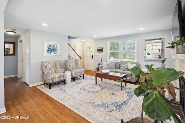 177 Cambridge Ave, Fair Haven, NJ 07704 - living room featuring stairs, wood finished floors, and recessed lighting