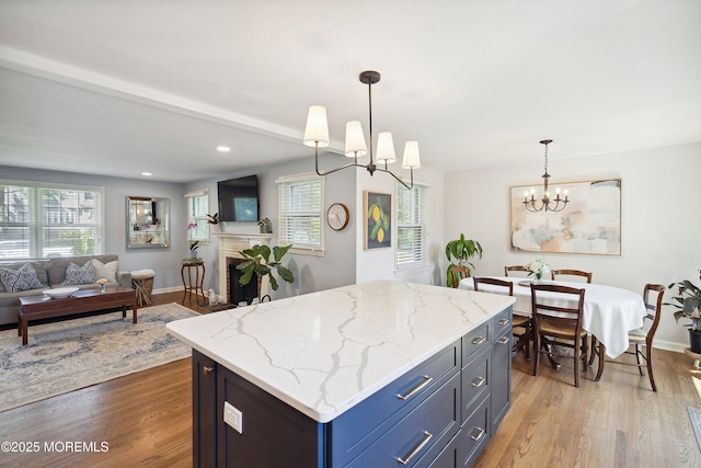 177 Cambridge Ave, Fair Haven, NJ 07704 - kitchen featuring a chandelier, plenty of natural light, wood finished floors, and recessed lighting