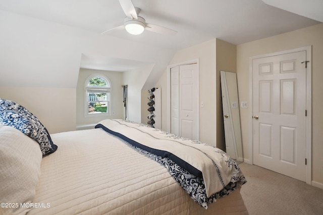 177 Cambridge Ave, Fair Haven, NJ 07704 - carpeted bedroom with a closet, lofted ceiling, and a ceiling fan