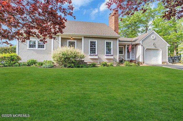 1304 Lenape Trl, Manasquan, NJ 08736 - view of front of home featuring a chimney, an attached garage, driveway, and a front yard