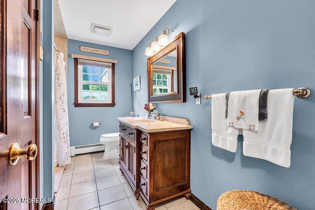 1304 Lenape Trl, Manasquan, NJ 08736 - bathroom featuring vanity, toilet, a baseboard radiator, tile patterned flooring, and baseboards