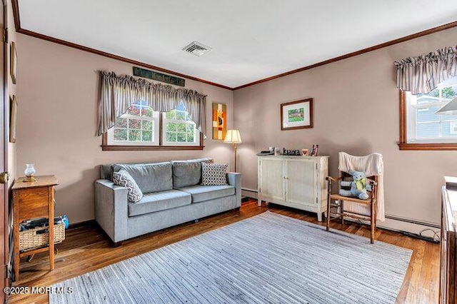 1304 Lenape Trl, Manasquan, NJ 08736 - living room with plenty of natural light, crown molding, and wood finished floors