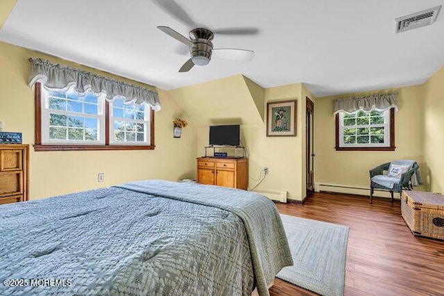 1304 Lenape Trl, Manasquan, NJ 08736 - bedroom featuring wood finished floors, a baseboard radiator, ceiling fan, and baseboards