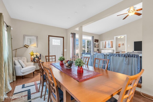 2 Hazlet Ave, Hazlet, NJ 07730 - dining room with lofted ceiling, wood finished floors, and a ceiling fan