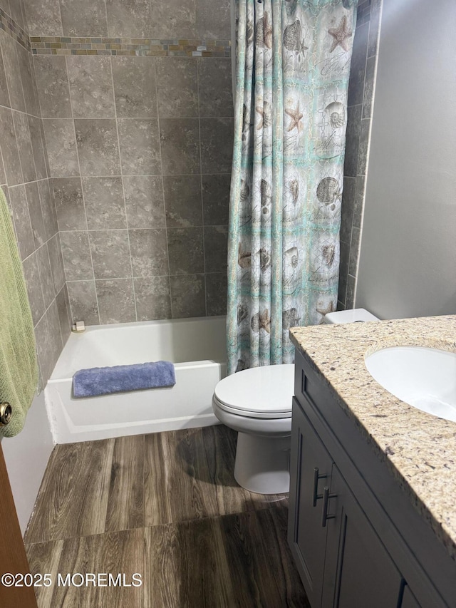 2 Cottage Ct Unit A, Whiting, NJ 08759 - full bath with vanity, toilet, shower / bath combo with shower curtain, and wood finished floors
