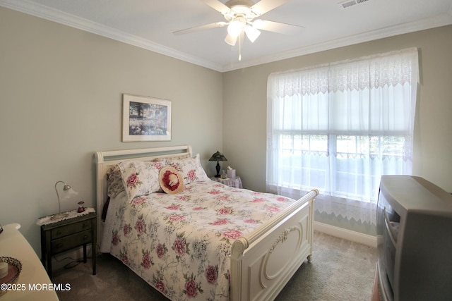 7 John Adams Ct, Whiting, NJ 08759 - carpeted bedroom with ornamental molding, baseboards, and ceiling fan