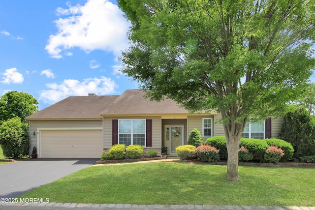 7 John Adams Ct, Whiting, NJ 08759 - view of front of house with asphalt driveway, a garage, and a front lawn