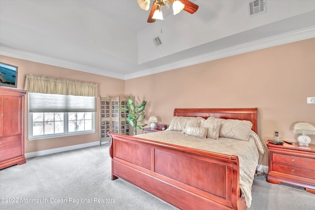 11 Elkridge Way, Manalapan, NJ 07726 - bedroom featuring light colored carpet, baseboards, crown molding, and a ceiling fan