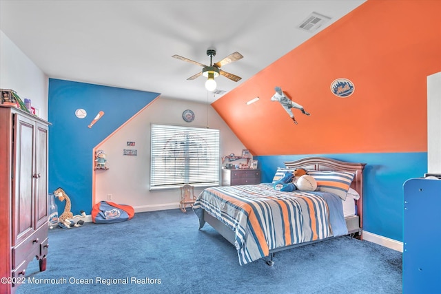 11 Elkridge Way, Manalapan, NJ 07726 - carpeted bedroom with lofted ceiling, a ceiling fan, and baseboards