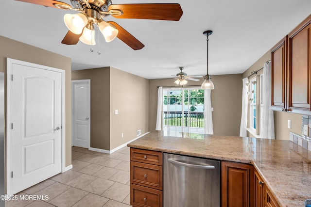 9 Fullerton Dr, Brick, NJ 08723 - kitchen featuring ceiling fan, dishwasher, a peninsula, and brown cabinetry