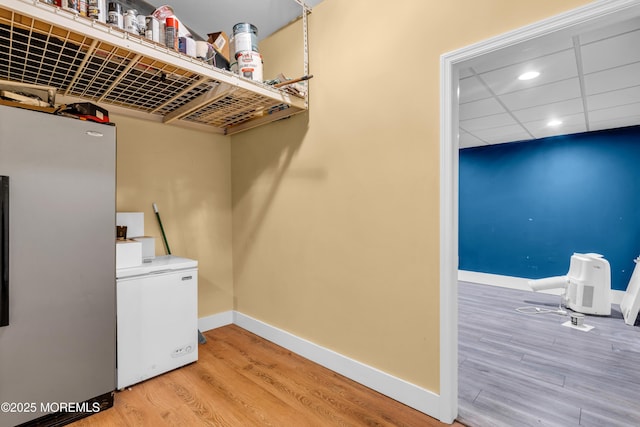 9 Fullerton Dr, Brick, NJ 08723 - laundry area with light wood-type flooring, baseboards, and recessed lighting