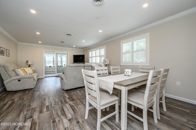 1A Winthrop Pl Unit 55, Whiting, NJ 08759 - dining space featuring dark wood-style flooring, recessed lighting, ornamental molding, and baseboards