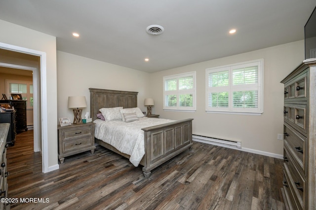 1A Winthrop Pl Unit 55, Whiting, NJ 08759 - bedroom with a baseboard radiator, dark wood-type flooring, multiple windows, baseboards, and recessed lighting