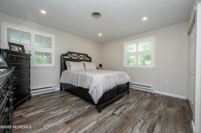 1A Winthrop Pl Unit 55, Whiting, NJ 08759 - bedroom with baseboard heating, dark wood-style floors, recessed lighting, and baseboards