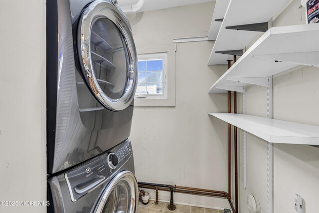 742 Leroy Pl, Lake Como, NJ 07719 - washroom with stacked washer and clothes dryer