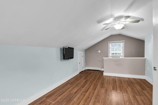 742 Leroy Pl, Lake Como, NJ 07719 - additional living space with a baseboard heating unit, lofted ceiling, wood finished floors, a ceiling fan, and baseboards