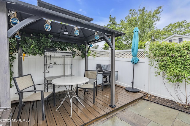 742 Leroy Pl, Lake Como, NJ 07719 - deck with a gazebo, a fenced backyard, outdoor dining space, and grilling area