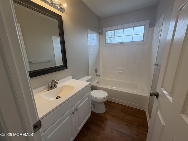 35 Deer Dr S, Barnegat, NJ 08005 - bathroom featuring toilet, wood finished floors, vanity, and tub / shower combination