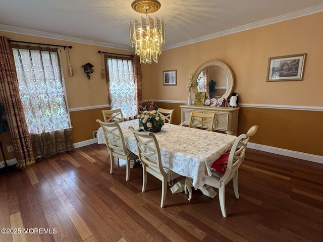 36 Graversham Dr, Marlboro, NJ 07746 - dining space with a chandelier, wood-type flooring, baseboards, and ornamental molding