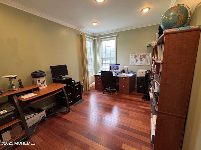 36 Graversham Dr, Marlboro, NJ 07746 - office with hardwood / wood-style floors, crown molding, and recessed lighting