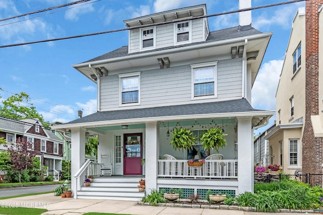 89 Heck Ave, Ocean Grove, NJ 07756 - traditional style home with a porch, a shingled roof, and a chimney