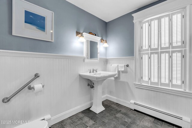 89 Heck Ave, Ocean Grove, NJ 07756 - half bath featuring a baseboard heating unit, wainscoting, baseboards, and toilet