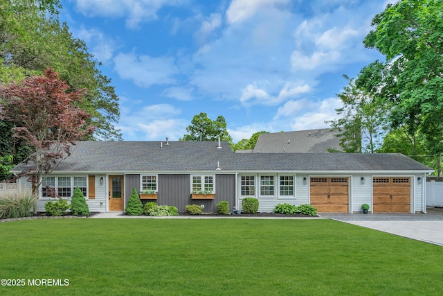 2574 Algonkin Trl, Manasquan, NJ 08736 - single story home with a garage, a front lawn, driveway, board and batten siding, and a shingled roof