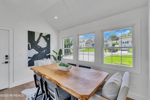 2574 Algonkin Trl, Manasquan, NJ 08736 - dining room featuring baseboards, wood finished floors, vaulted ceiling, and recessed lighting