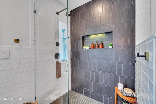 2574 Algonkin Trl, Manasquan, NJ 08736 - full bathroom featuring a tile shower and tile walls
