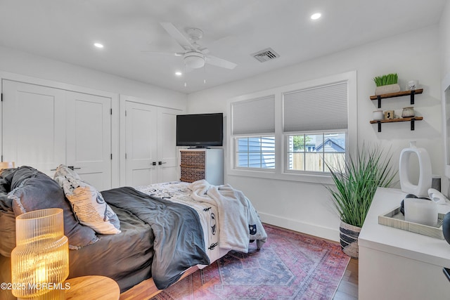 2574 Algonkin Trl, Manasquan, NJ 08736 - bedroom with baseboards, recessed lighting, wood finished floors, two closets, and ceiling fan