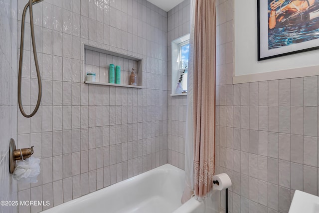 2574 Algonkin Trl, Manasquan, NJ 08736 - full bathroom with shower / tub combo with curtain and tile walls