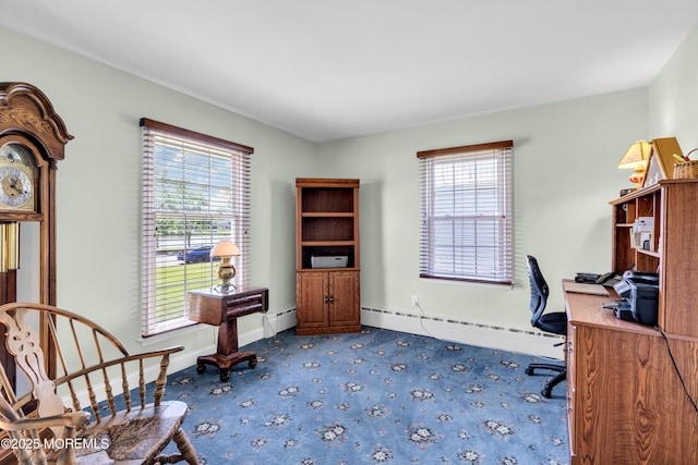 604 N Blvd, Lake Como, NJ 07719 - carpeted home office featuring a baseboard radiator and plenty of natural light