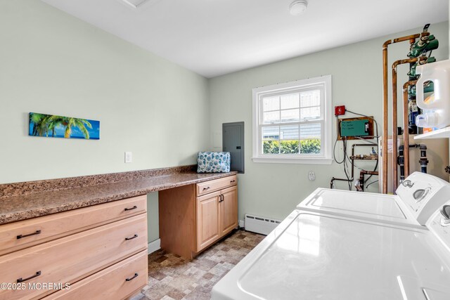 604 N Blvd, Lake Como, NJ 07719 - washroom featuring washing machine and clothes dryer, a baseboard radiator, electric panel, and cabinet space