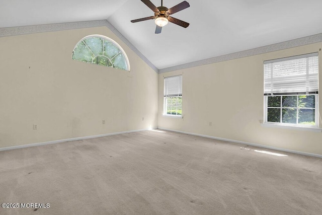 3167 Wood Spring Ln, Toms River, NJ 08755 - spare room featuring lofted ceiling, ceiling fan, baseboards, and carpet floors