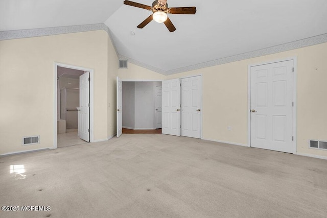 3167 Wood Spring Ln, Toms River, NJ 08755 - unfurnished bedroom featuring vaulted ceiling, carpet floors, baseboards, connected bathroom, and ceiling fan