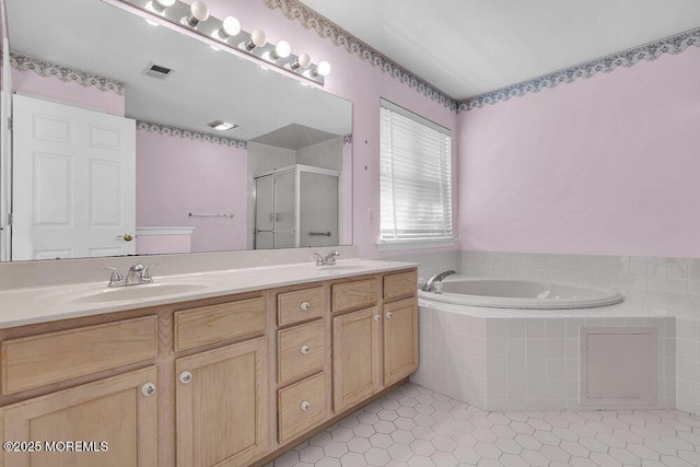 3167 Wood Spring Ln, Toms River, NJ 08755 - full bath with a stall shower, a garden tub, tile patterned floors, and double vanity
