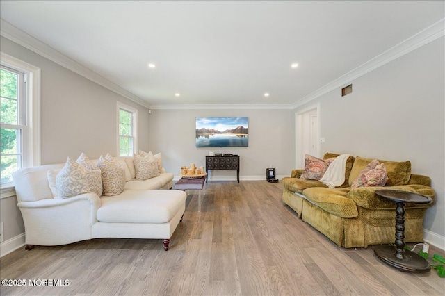 21 Northwoods Rd, Ocean Twp, NJ 07712 - living area with wood finished floors, plenty of natural light, baseboards, crown molding, and recessed lighting