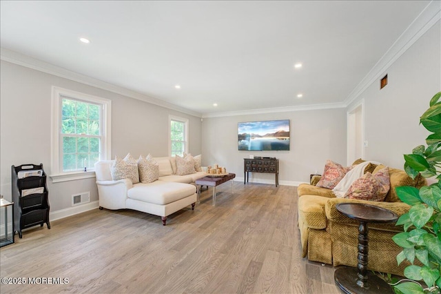 21 Northwoods Rd, Ocean Twp, NJ 07712 - living area featuring light wood-style flooring, baseboards, recessed lighting, and ornamental molding