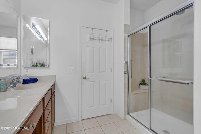 27 Cromwell Ln, Jackson, NJ 08527 - bathroom featuring vanity, a shower stall, tile patterned floors, and baseboards