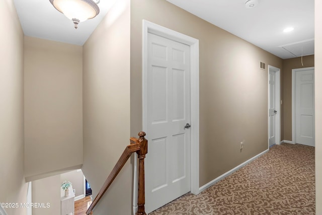 10 Woods Rd, West Long Branch, NJ 07764 - corridor with an upstairs landing, attic access, baseboards, light colored carpet, and recessed lighting