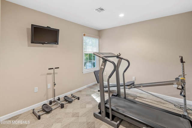 10 Woods Rd, West Long Branch, NJ 07764 - workout room featuring baseboards, light colored carpet, and recessed lighting