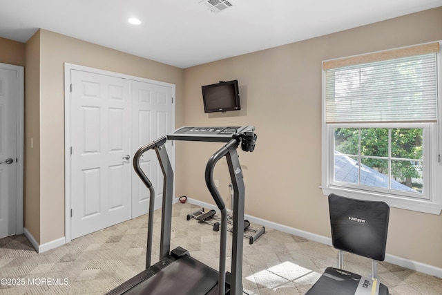 10 Woods Rd, West Long Branch, NJ 07764 - exercise room with baseboards, light carpet, and recessed lighting