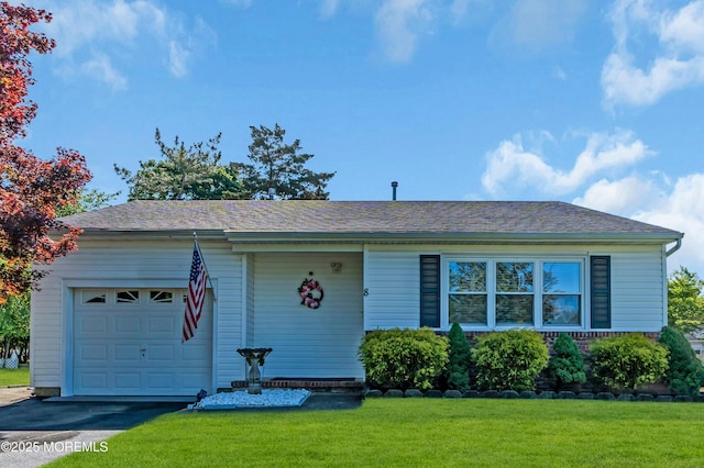 8 Brakenbury Ct, Toms River, NJ 08757 - ranch-style house with a garage, a front lawn, asphalt driveway, and a shingled roof
