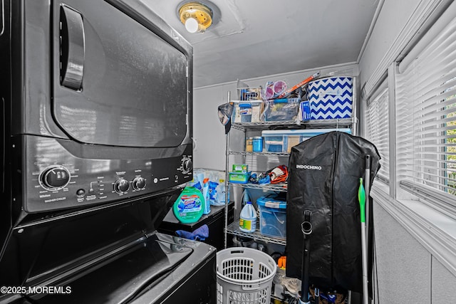 12 Central Ave, Waretown, NJ 08758 - washroom featuring stacked washing machine and dryer